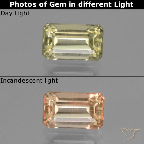 1.20ct Natürlicher hellgelb Farbwechselnder Diaspor, Smaragdschliff, VS