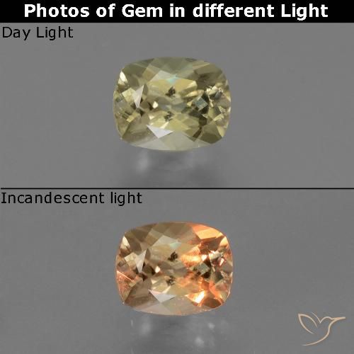 0.76ct Natürlicher Blasses Gelb Farbwechselnder Diaspor, Kissen, VS