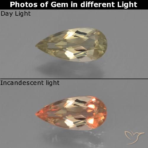0.74ct Natürlicher Warmes Gelb Farbwechselnder Diaspor, Birnenform, VS