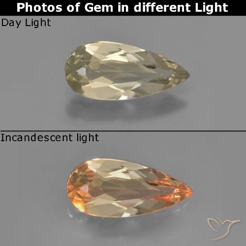 1.09ct Natürlicher Sehr helles Gold-Gelb Farbwechselnder Diaspor, Birnenform, VVS-VS