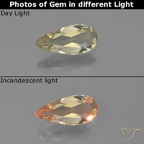 0.79ct Natürlicher Sehr helles Gold-Gelb Farbwechselnder Diaspor, Birnenform, VVS-VS