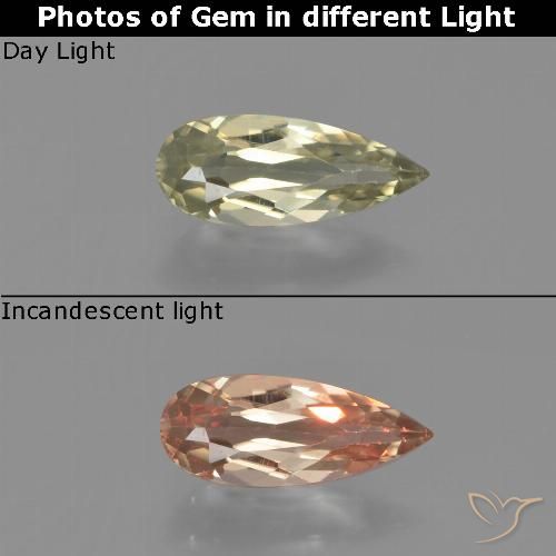 0.77ct Natürlicher hellgelb Farbwechselnder Diaspor, Birnenform, VVS-VS