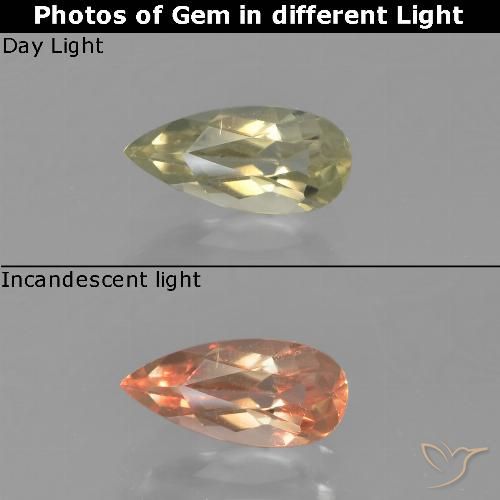0.76ct Natürlicher Gelbes Beige Farbwechselnder Diaspor, Birnenform, VVS-VS
