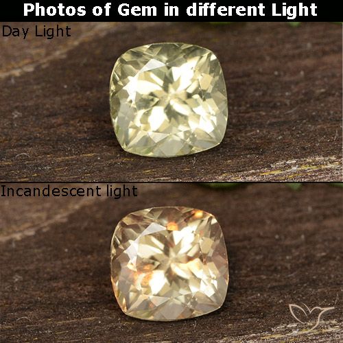0.60ct Natürlicher hellgelb Farbwechselnder Diaspor, Kissen, VS
