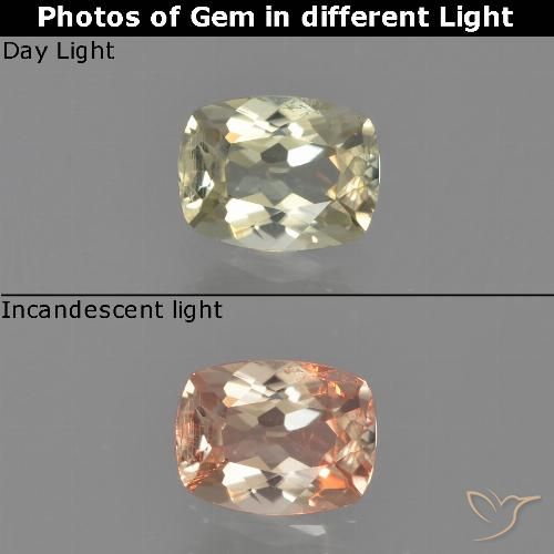 0.61ct Natürlicher Blasses Gelb Farbwechselnder Diaspor, Kissen, VS