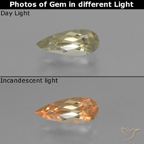 1.35ct Natürlicher hellgelb Farbwechselnder Diaspor, Birnenform, VVS-VS