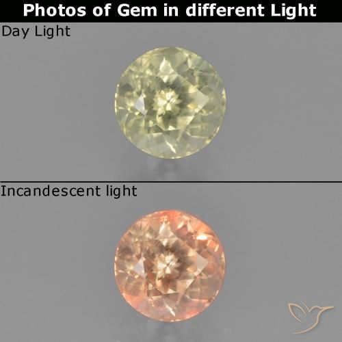0.58ct Natürlicher hellgelb Farbwechselnder Diaspor, Runden, VS-SI