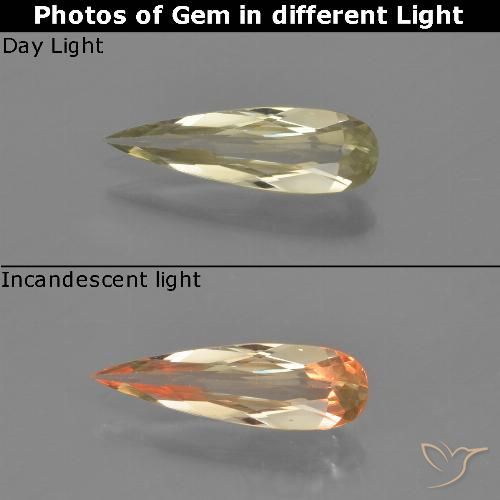 0.75ct Natürlicher hellgelb Farbwechselnder Diaspor, Birnenform, VVS-VS