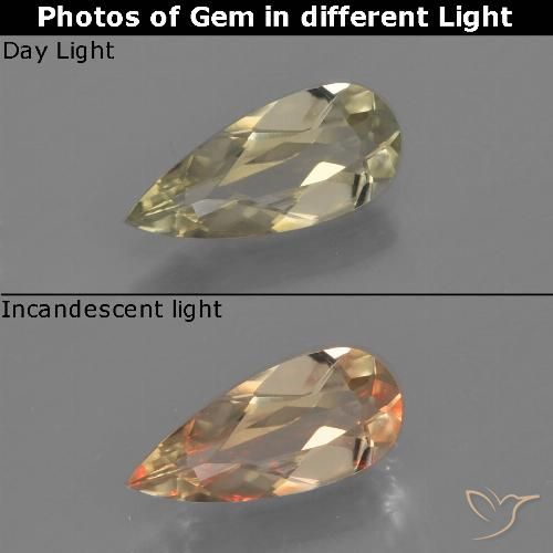 0.69ct Natürlicher hellgelb Farbwechselnder Diaspor, Birnenform, VVS-VS