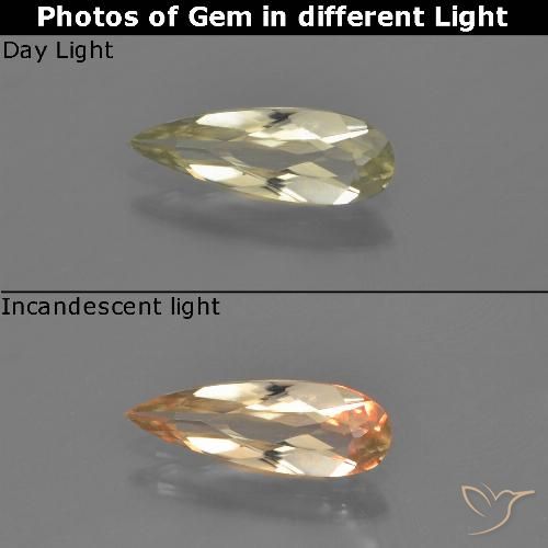 0.69ct Natürlicher hellgelb Farbwechselnder Diaspor, Birnenform, VVS-VS