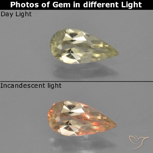 0.77ct Natürlicher Sanftes Gelb Farbwechselnder Diaspor, Birnenform, VVS-VS
