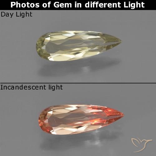 0.99ct Natürlicher Sehr helles Gelb Farbwechselnder Diaspor, Birnenform, VVS-VS
