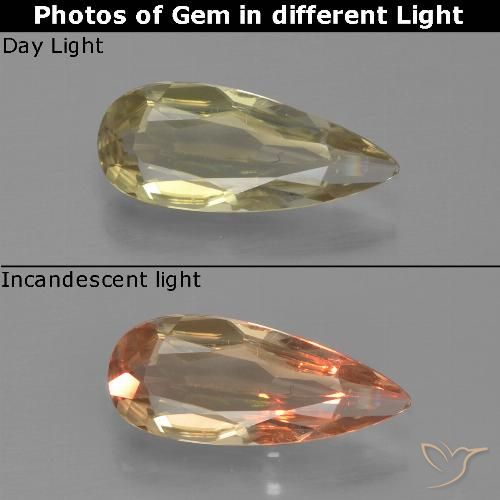0.91ct Natürlicher Sehr helles Gelb Farbwechselnder Diaspor, Birnenform, VVS-VS