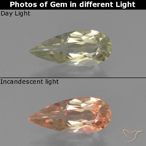 0.79ct Natürlicher hellgelb Farbwechselnder Diaspor, Birnenform, VS