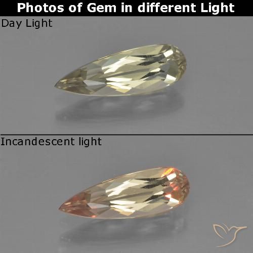 0.94ct Natürlicher Sehr helles Gold-Gelb Farbwechselnder Diaspor, Birnenform, VVS-VS