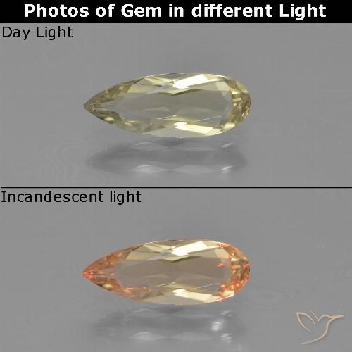 0.84ct Natürlicher Gelbes Beige Farbwechselnder Diaspor, Birnenform, VVS-VS