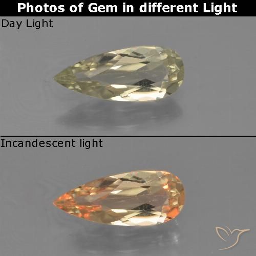 0.95ct Natürlicher Blasses Gelb Farbwechselnder Diaspor, Birnenform, VVS-VS