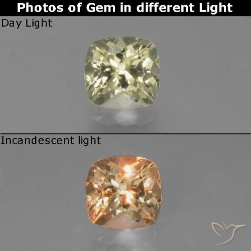 0.87ct Natürlicher hellgelb Farbwechselnder Diaspor, Kissen, VVS-VS
