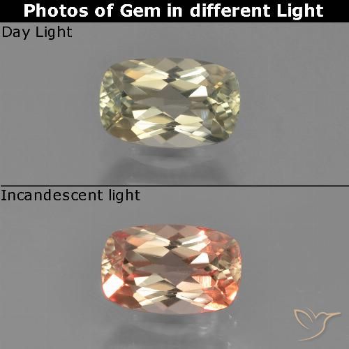 0.91ct Natürlicher hellgelb Farbwechselnder Diaspor, Kissen, VS