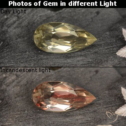 0.80ct Natürlicher Sehr helles Gelb Farbwechselnder Diaspor, Birnenform, VVS-VS