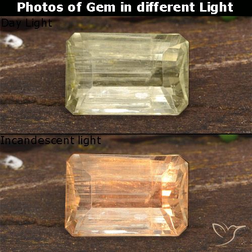 1.59ct Natürlicher Sehr helles Gelb Farbwechselnder Diaspor, Smaragdschliff, VS-SI