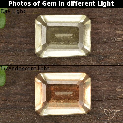 0.85ct Natürlicher hellgelb Farbwechselnder Diaspor, Smaragdschliff, VVS-VS