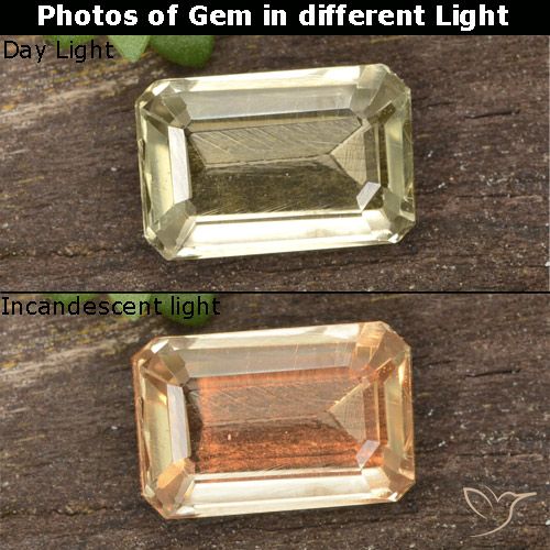 0.72ct Natürlicher hellgelb Farbwechselnder Diaspor, Smaragdschliff, VVS-VS