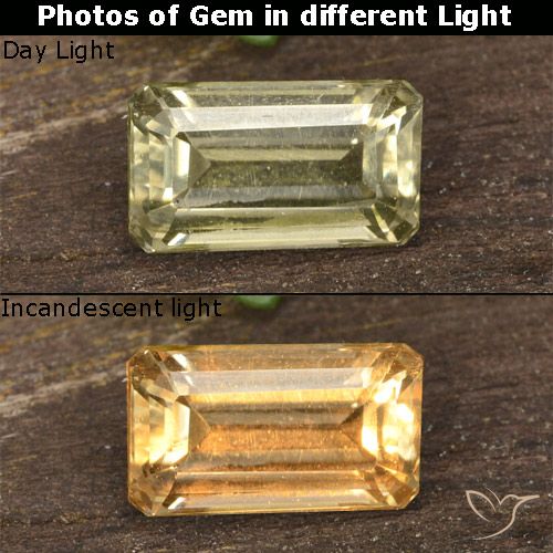 0.87ct Natürlicher hellgelb Farbwechselnder Diaspor, Smaragdschliff, VVS-VS
