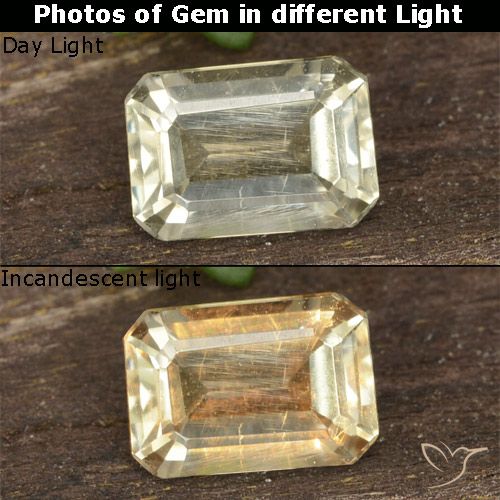 0.73ct Natürlicher hellgelb Farbwechselnder Diaspor, Smaragdschliff, VVS-VS
