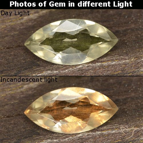 0.78ct Natürlicher hellgelb Farbwechselnder Diaspor, Marquise, VVS-VS