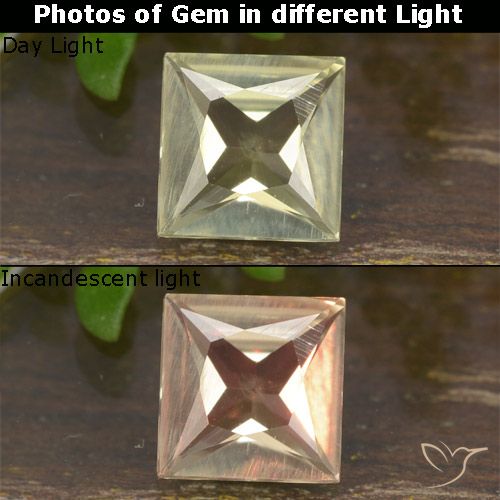 0.66ct Natürlicher Sehr helles Gelb Farbwechselnder Diaspor, Quadrat, VVS-VS