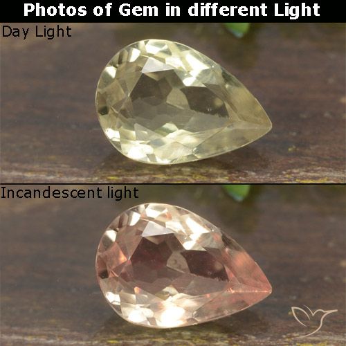 0.79ct Natürlicher hellgelb Farbwechselnder Diaspor, Birnenform, VVS-VS