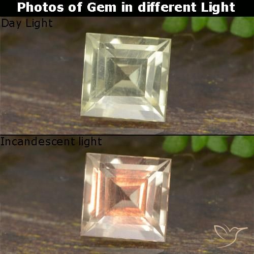 0.59ct Natürlicher Blasses Gelb Farbwechselnder Diaspor, Quadrat, VVS-VS