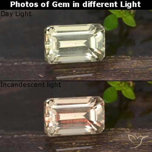 0.81ct Natürlicher Sehr helles Gelb Farbwechselnder Diaspor, Smaragdschliff, VVS-VS