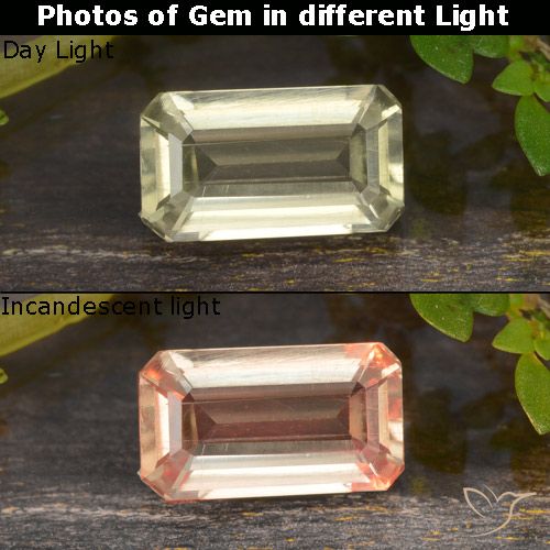 0.91ct Natürlicher Blasses Gelb Farbwechselnder Diaspor, Smaragdschliff, VVS-VS