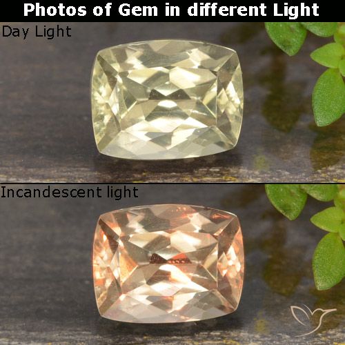 0.92ct Natürlicher Sehr helles Gelb Farbwechselnder Diaspor, Kissen, VVS-VS