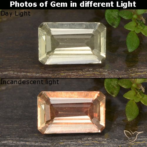 0.82ct Natürlicher Blasses Gelb Farbwechselnder Diaspor, Smaragdschliff, VS