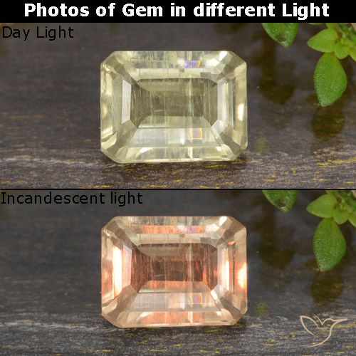 0.85ct Natürlicher Sehr helles Gelb Farbwechselnder Diaspor, Smaragdschliff, VS
