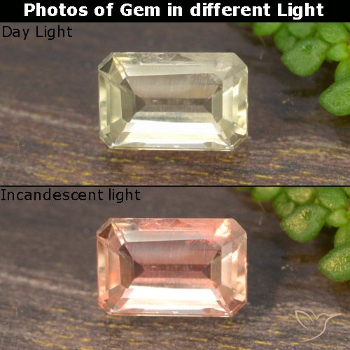 0.69ct Natürlicher hellgelb Farbwechselnder Diaspor, Smaragdschliff, VS