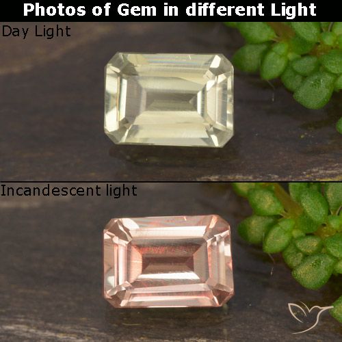 0.67ct Natürlicher hellgelb Farbwechselnder Diaspor, Smaragdschliff, VVS-VS