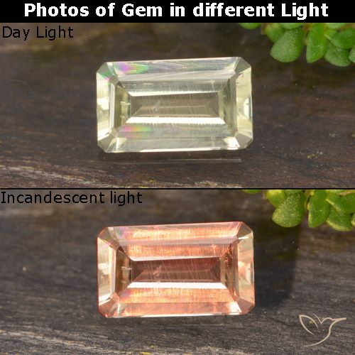 0.61ct Natürlicher Sehr blasses Gelb Farbwechselnder Diaspor, Smaragdschliff, VS