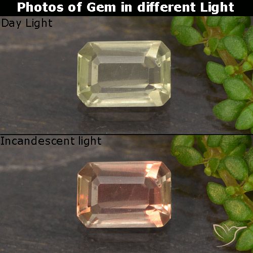 0.53ct Natürlicher Gelbes Beige Farbwechselnder Diaspor, Smaragdschliff, VVS-VS