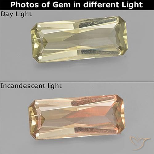 2.53ct Natürlicher hellgelb Farbwechselnder Diaspor, Smaragdschliff, VVS-VS