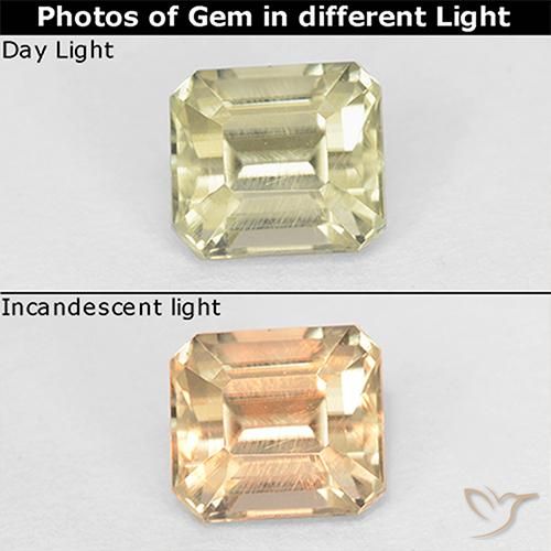 1.07ct Natürlicher Blasses Gelb Farbwechselnder Diaspor, Smaragdschliff, VS