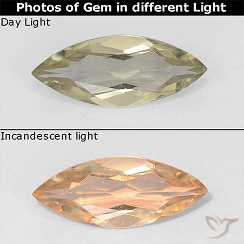 0.90ct Natürlicher hellgelb Farbwechselnder Diaspor, Marquise, VVS-VS