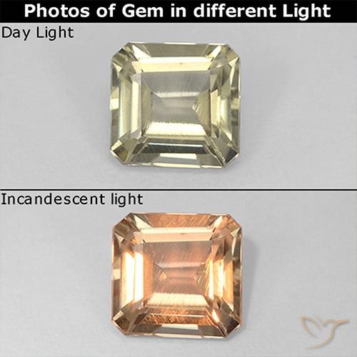 0.86ct Natürlicher hellgelb Farbwechselnder Diaspor, Smaragdschliff, VS