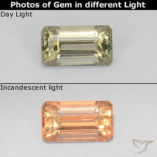 0.91ct Natürlicher hellgelb Farbwechselnder Diaspor, Smaragdschliff, VS