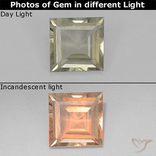 0.78ct Natürlicher Blasses Gelb Farbwechselnder Diaspor, Quadrat, VS