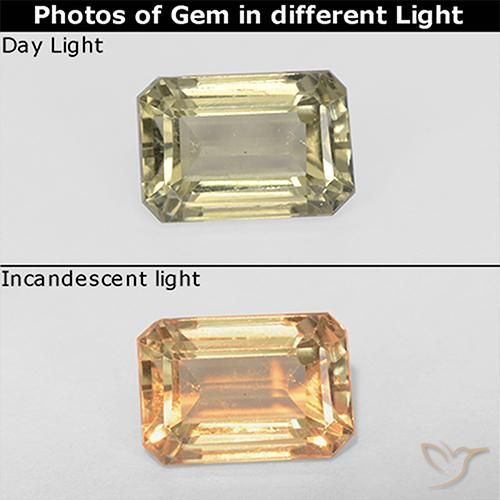 1.03ct Natürlicher hellgelb Farbwechselnder Diaspor, Smaragdschliff, VS