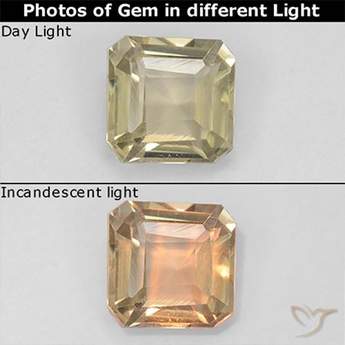 0.99ct Natürlicher hellgelb Farbwechselnder Diaspor, Smaragdschliff, VS